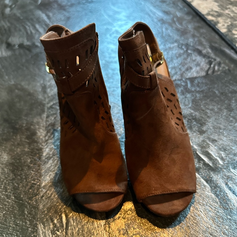 Madden Girl Brown Cutout Peep-Toe Booties